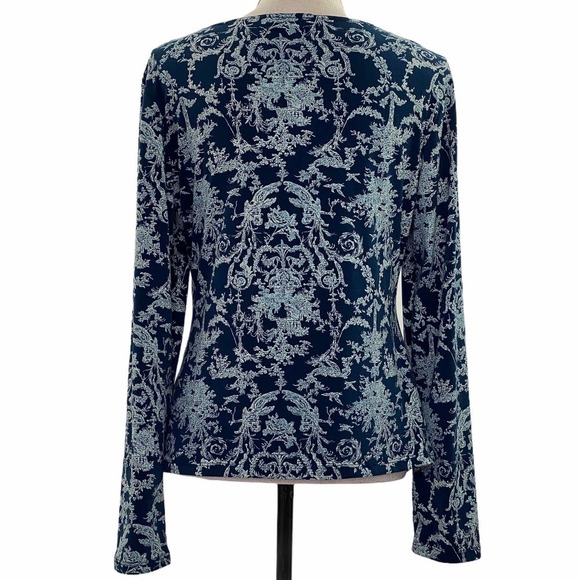 MAXIME Navy Blue Floral Long Sleeve Top Size Large - Picture 3 of 13